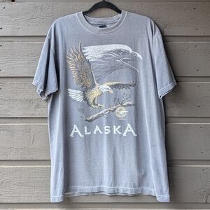 VTG 90s Anvil Alaska Bald Eagle Short Sleeve T-Shirt Size Large Gray 100% Cotton